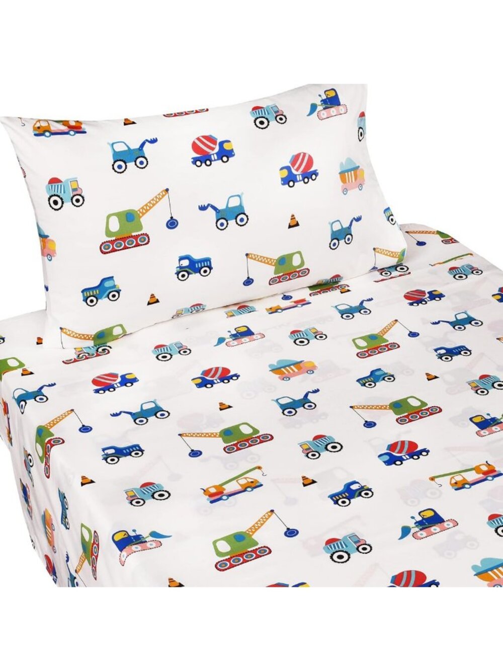 Kids Construction Vehicle Bedding Set - 100% Cotton Twin 3-Piece Sheet Set